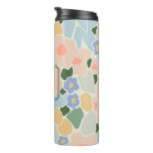 Monogram Pastel Roze Lichtblauw Bloemmotief Thermosbeker (Geroteerd rechts)
