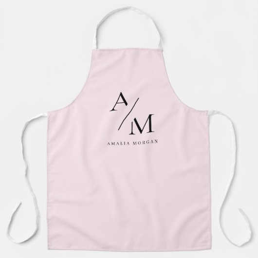 Monogram pastel roze minimaal schort (Voorkant)