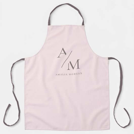Monogram pastel roze minimaal schort (Voorkant)