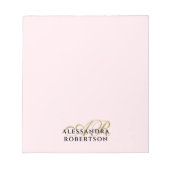 Monogram Pastel Roze Minimalist Elegant Goud Zwart Notitieblok (Voorkant)
