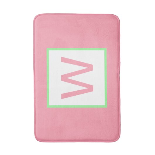 Monogram pastel roze munt groen badmat (Voorkant Verticaal)