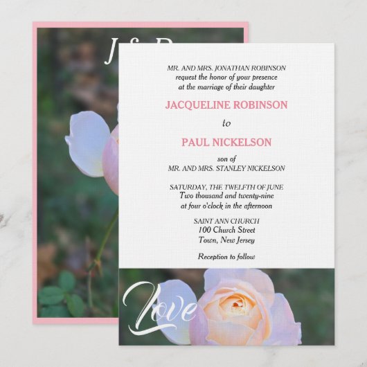 Monogram Pastel Roze Roos Liefde  Kaart (Voorkant / Achterkant)