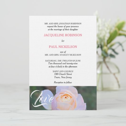 Monogram Pastel Roze Roos Samen In Liefde Kaart (Staand voorkant)