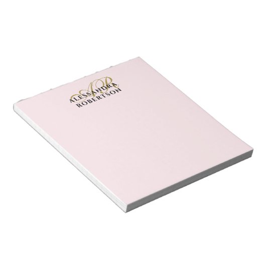 Monogram Pastel Roze Stijlvol Minimalistisch Goud Notitieblok (Schuin)