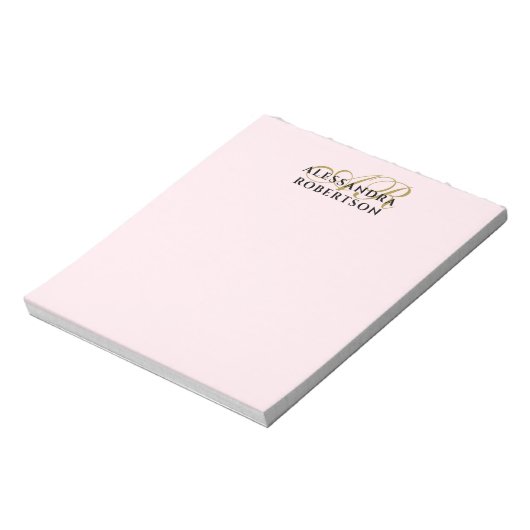 Monogram Pastel Roze Stijlvol Minimalistisch Goud Notitieblok (Linkerzijde)
