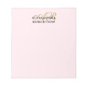 Monogram Pastel Roze Stijlvol Minimalistisch Goud Notitieblok (Voorkant)