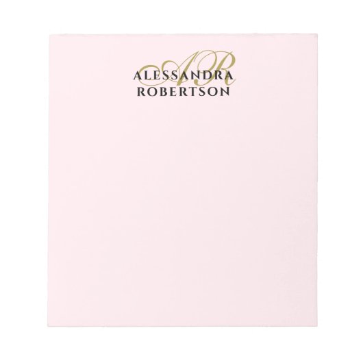 Monogram Pastel Roze Stijlvol Minimalistisch Goud Notitieblok (Voorkant)
