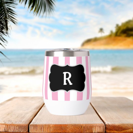 Monogram Pastel Roze Witte Cabana Strepen (Strand (Gedraaid) )