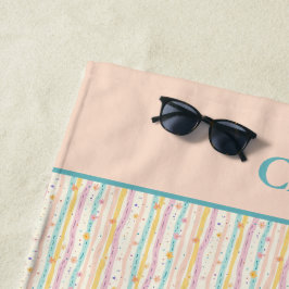 Monogram Pastel Strepen en Bloemen Roze Turquoise Strandlaken