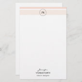 Monogram Pastel Stripes Professional Stationery Briefpapier (Voorkant / Achterkant)