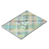 Monogram pastel tartan blauwgroen geel grijs groen notitieboek (Linkerzijde)