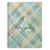 Monogram pastel tartan blauwgroen geel grijs groen notitieboek (Voorkant)
