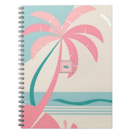 Monogram pastel tropisch strand roze en blauwgroen notitieboek
