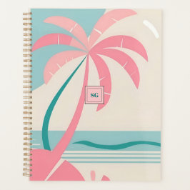 Monogram pastel tropisch strand roze en blauwgroen planner