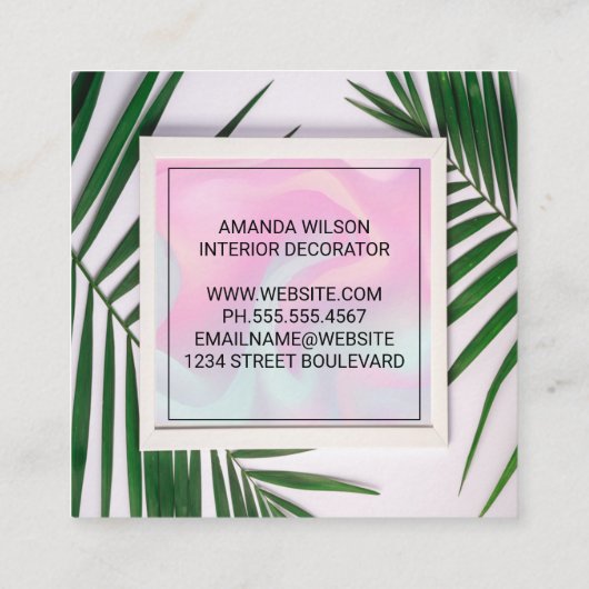 Monogram Pastel Vloeibaar | Plafond palm Vierkante Visitekaartje (Achterkant)