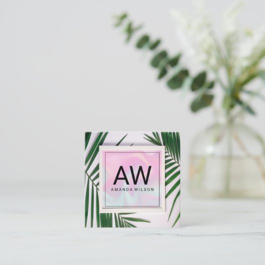 Monogram Pastel Vloeibaar | Plafond palm Vierkante Visitekaartje (Staand voorkant)