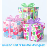 Monogram pastel Waterverf hart roze blauw elegant Inpakpapier Vel