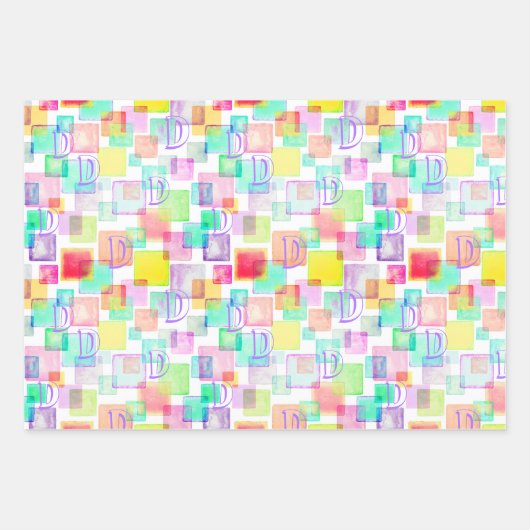 Monogram pastel Waterverf hart roze blauw elegant Inpakpapier Vel (Voorkant 2)
