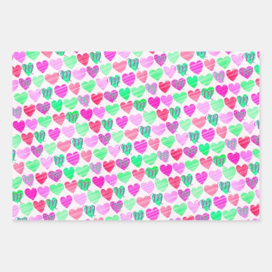 Monogram pastel Waterverf hart roze blauw elegant Inpakpapier Vel (Voorkant 3)