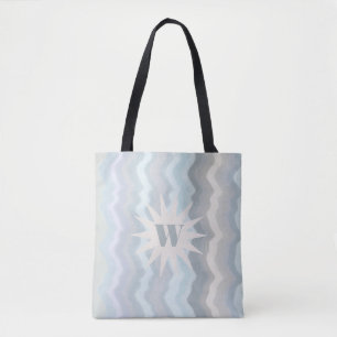 Monogram pastel waterverf strepen blauw blauwgroen tote bag