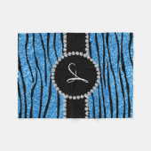 Monogram pastelblauw glitter zebra strepen cirkel fleece deken (Voorkant (Horizontaal))
