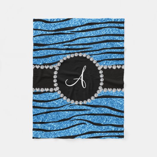 Monogram pastelblauw glitter zebra strepen cirkel fleece deken (Voorkant)