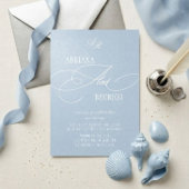 Monogram pastelblauw luxe trouwfeest kaart