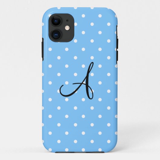 Monogram pastelblauwe witte pokkenstippen Case-Mate iPhone case (Achterkant)