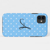 Monogram pastelblauwe witte pokkenstippen Case-Mate iPhone case (Achterkant (horizontaal))