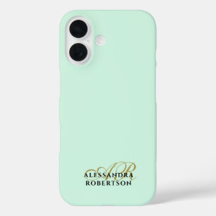 Monogram pastelgroen Goud Zwart Minimalistisch Een iPhone 16 Hoesje