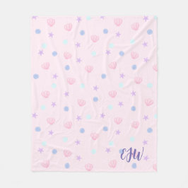 Monogram Pastelschelpen en Parels in Roze Fleece Deken