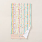 Monogram Pastelstrepen en Bloemen Roze Blauwgroen Bad Handdoek (Handdoek)