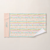 Monogram Pastelstrepen en Bloemen Roze Blauwgroen Bad Handdoek (Handdoek)