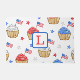 Monogram Patriotic Cupcake Flag Star Preppy Deurmat