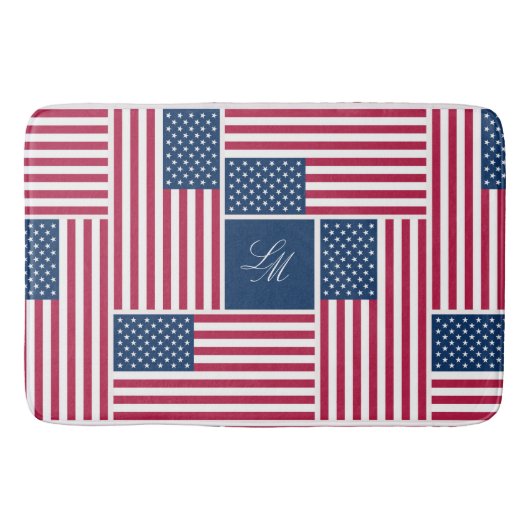 Monogram Patriottische Amerikaanse Vlag Americana Badmat (Voorkant)