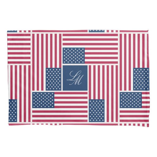 Monogram Patriottische Amerikaanse Vlag Americana Kussensloop (Voorkant)
