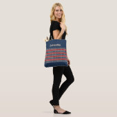 Monogram Patriottische Rode Blauwe Tan Stars Canva Tote Bag (Op model)