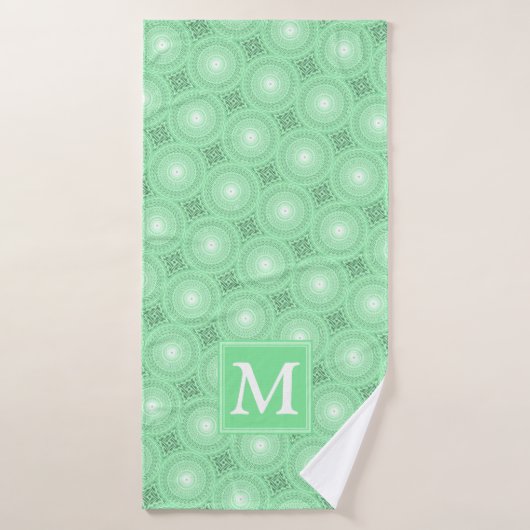 Monogram patroon groene cirkels badhanddoek (Badhanddoek)