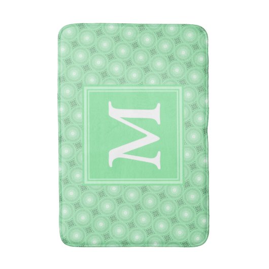 Monogram patroon groene cirkels badmat (Voorkant Verticaal)