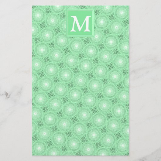 Monogram patroon groene cirkels briefpapier (Voorkant)