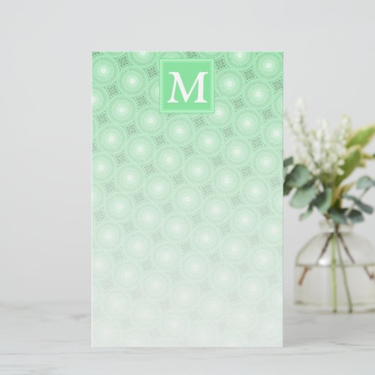 Monogram patroon groene cirkels briefpapier (Staand voorkant)
