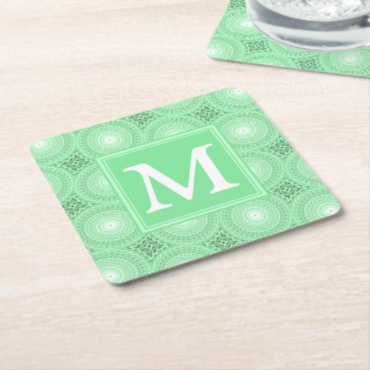 Monogram patroon groene cirkels kartonnen onderzetters (Schuin)