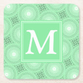 Monogram patroon groene cirkels kartonnen onderzetters (Voorkant)