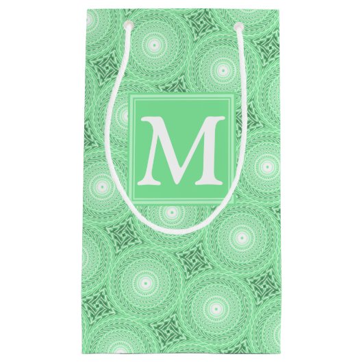 Monogram patroon groene cirkels klein cadeauzakje (Voorkant)