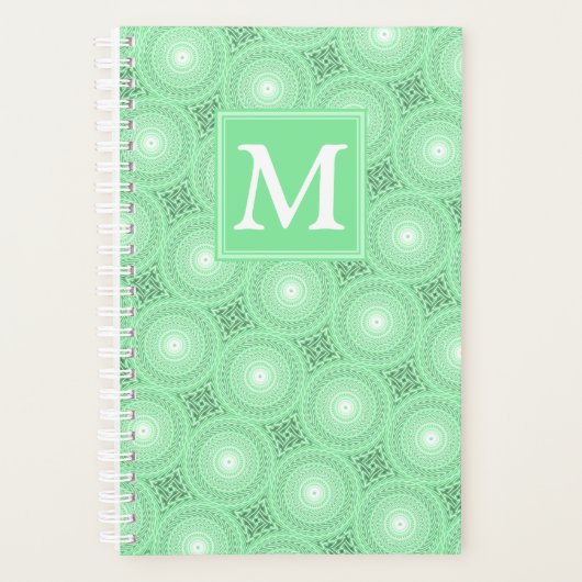 Monogram patroon groene cirkels planner (Voorkant)