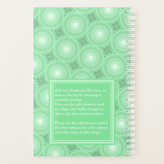 Monogram patroon groene cirkels planner (Achterkant)