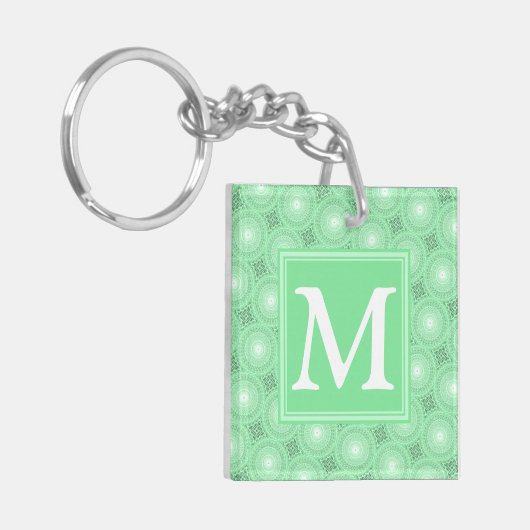 Monogram patroon groene cirkels sleutelhanger (Voorkant Links)