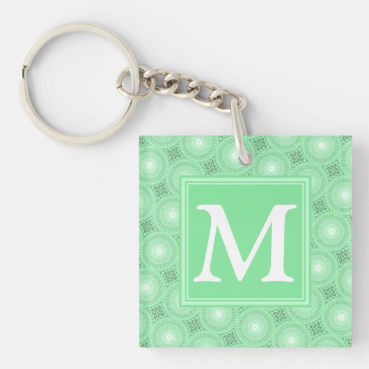 Monogram patroon groene cirkels sleutelhanger (Voorkant)