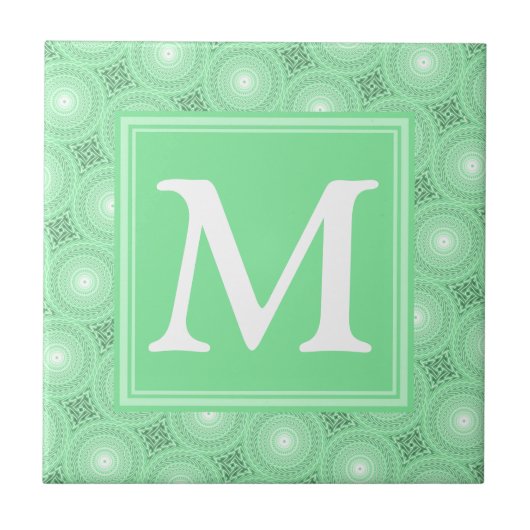 Monogram patroon groene cirkels tegeltje (Voorkant)