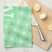 Monogram patroon groene cirkels theedoek (Quarter Fold)